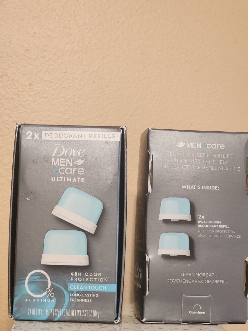 2 Box/4 Pc Dove Men+Care Ultimate Refillable Deodorant Clean Touch, 0% Aluminum